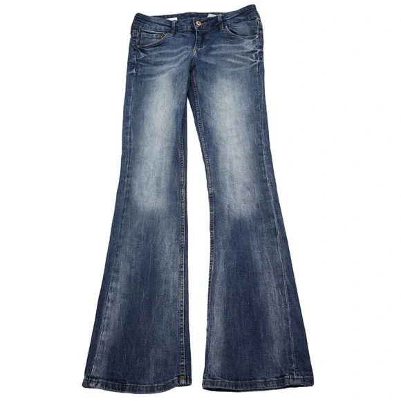 HM Pants Womens 28 Blue Denim Low Waist Boot Cut Flat Front Jeans Bottoms - Picture 1 of 16